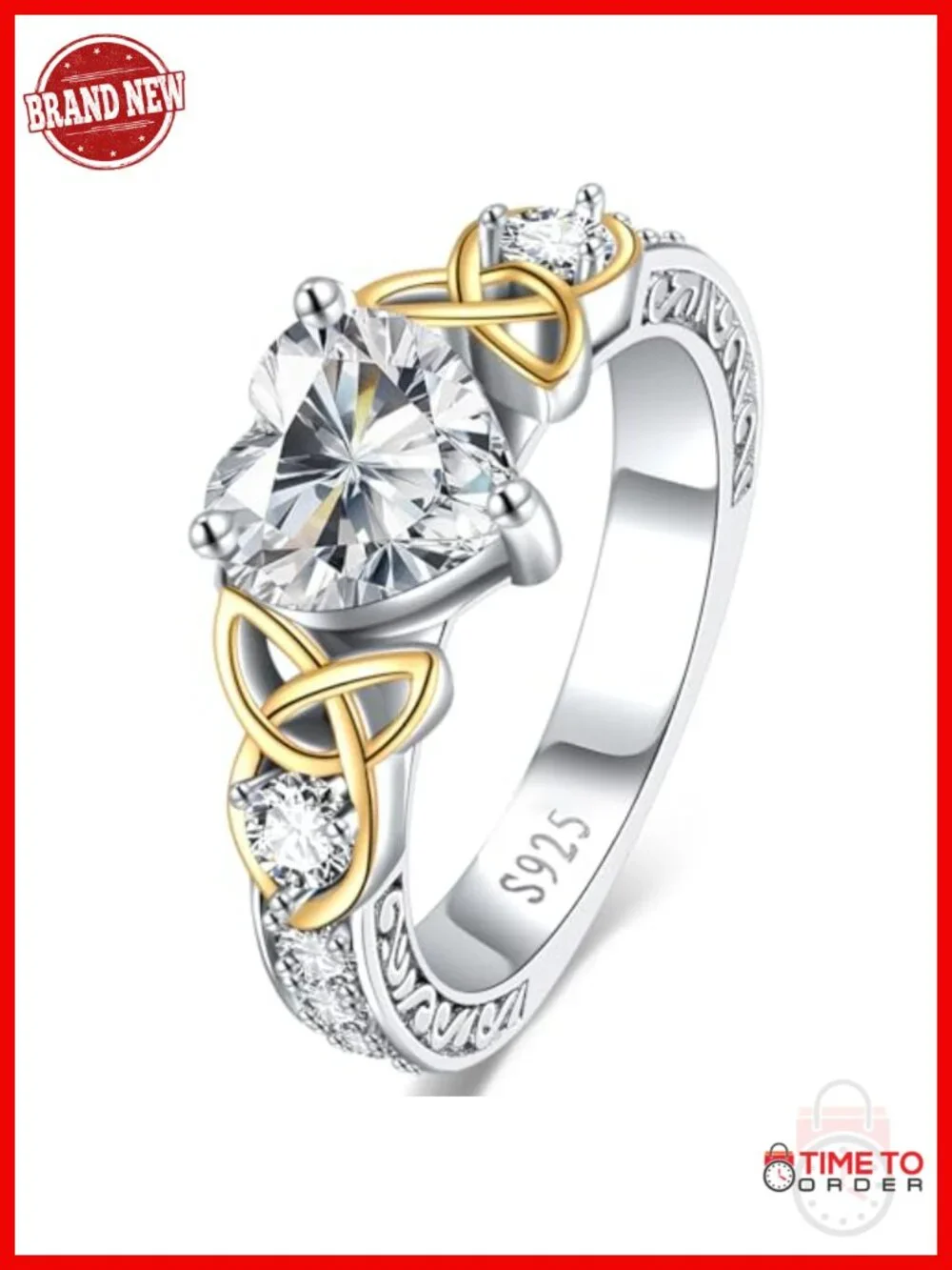 2CT Moissanite Heart Promise Ring, 925 Sterling Silver Celtic Knot Engagement
